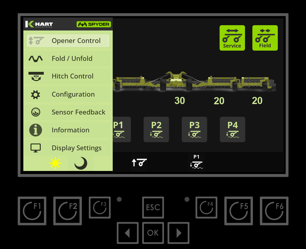 Spyder monitor menu screen